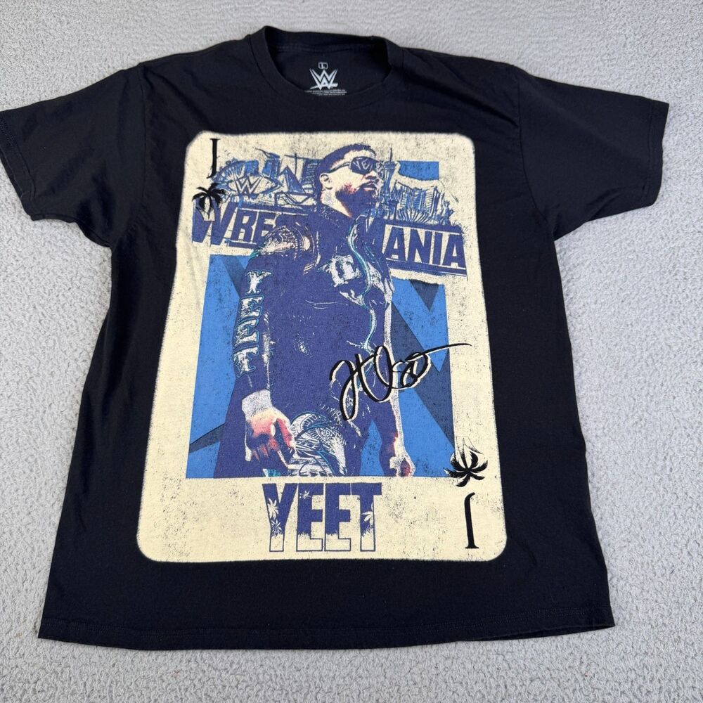 WWE T Shirt Mens Large Black Jey Uso Yeet WrestleMania Wrestling